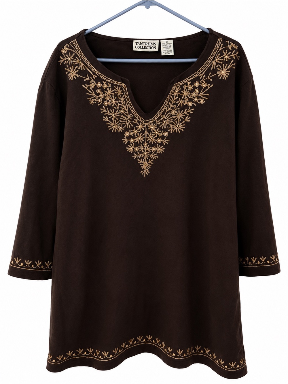 Tantrums Brown Tunic with Tan Floral Embroidery